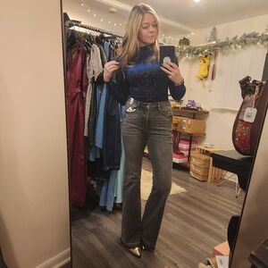 Judy Blue Gray Raw Hem Flare Leg Jeans